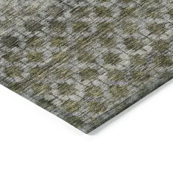9' X 12' Pewter And Green Striped Washable Indoor Outdoor Area Rug