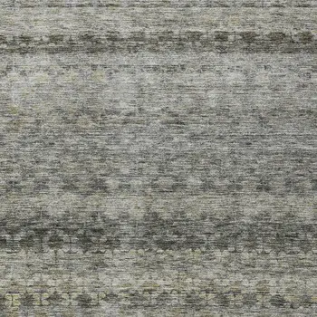9' X 12' Pewter And Green Striped Washable Indoor Outdoor Area Rug