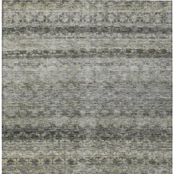 10' X 14' Pewter And Green Striped Washable Indoor Outdoor Area Rug