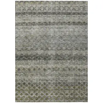 10' X 14' Pewter And Green Striped Washable Indoor Outdoor Area Rug