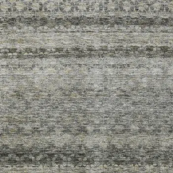 10' X 14' Pewter And Green Striped Washable Indoor Outdoor Area Rug