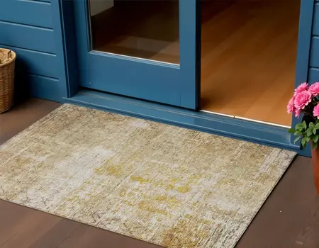 3' X 5' Gold Brown And Beige Geometric Washable Indoor Outdoor Area Rug