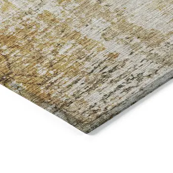 5' X 8' Gold Brown And Beige Geometric Washable Indoor Outdoor Area Rug