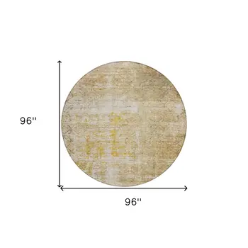 8' Gold Brown And Beige Round Geometric Washable Indoor Outdoor Area Rug