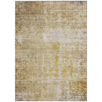 8' X 10' Gold Brown And Beige Geometric Washable Indoor Outdoor Area Rug