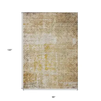 8' X 10' Gold Brown And Beige Geometric Washable Indoor Outdoor Area Rug