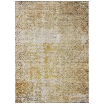 8' X 10' Gold Brown And Beige Geometric Washable Indoor Outdoor Area Rug