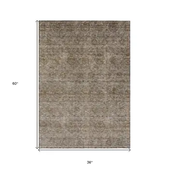 3' X 5' Brown And Tan Floral Washable Indoor Outdoor Area Rug