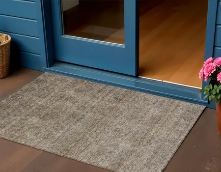 3' X 5' Brown And Tan Floral Washable Indoor Outdoor Area Rug