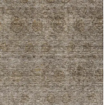 3' X 5' Brown And Tan Floral Washable Indoor Outdoor Area Rug
