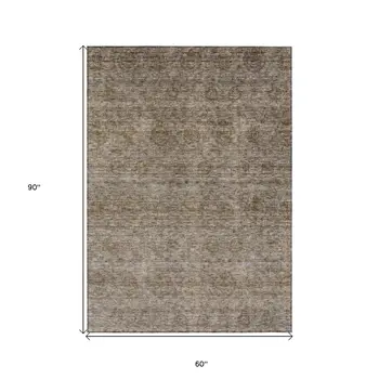 5' X 8' Brown And Tan Floral Washable Indoor Outdoor Area Rug