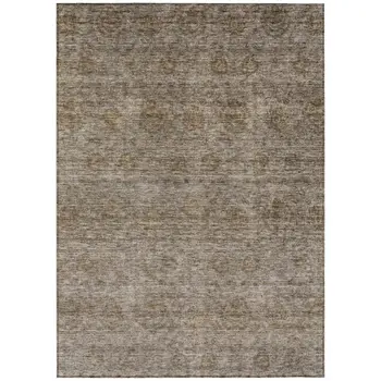 5' X 8' Brown And Tan Floral Washable Indoor Outdoor Area Rug