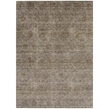 5' X 8' Brown And Tan Floral Washable Indoor Outdoor Area Rug