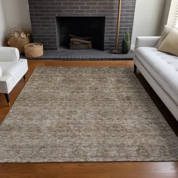 5' X 8' Brown And Tan Floral Washable Indoor Outdoor Area Rug