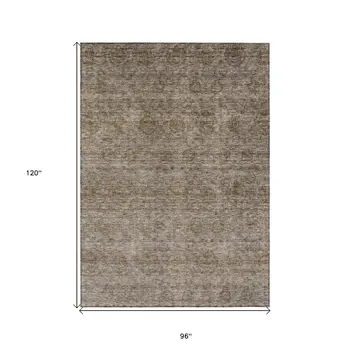 8' X 10' Brown And Tan Floral Washable Indoor Outdoor Area Rug