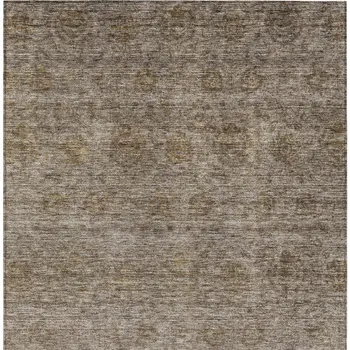 9' X 12' Brown And Tan Floral Washable Indoor Outdoor Area Rug