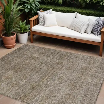 10' X 14' Brown And Tan Floral Washable Indoor Outdoor Area Rug