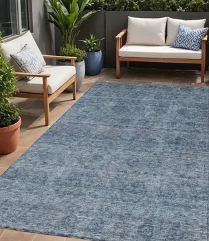 5' X 8' Blue And Ivory Floral Washable Indoor Outdoor Area Rug