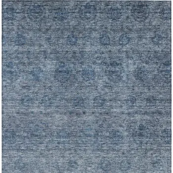 8' X 10' Blue And Ivory Floral Washable Indoor Outdoor Area Rug