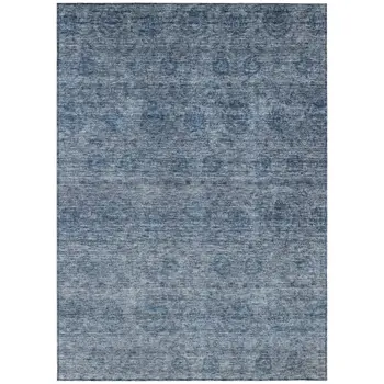8' X 10' Blue And Ivory Floral Washable Indoor Outdoor Area Rug