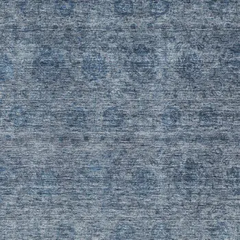 8' X 10' Blue And Ivory Floral Washable Indoor Outdoor Area Rug