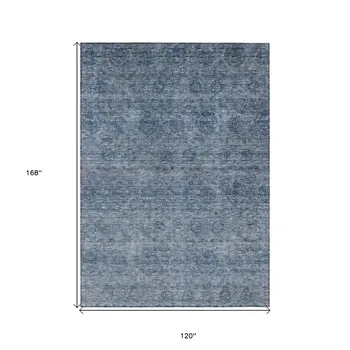 10' X 14' Blue And Ivory Floral Washable Indoor Outdoor Area Rug