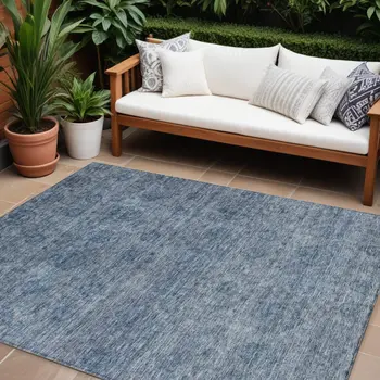 10' X 14' Blue And Ivory Floral Washable Indoor Outdoor Area Rug