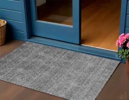 3' X 5' Gray And Charcoal Floral Washable Indoor Outdoor Area Rug