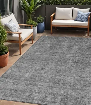 5' X 8' Gray And Charcoal Floral Washable Indoor Outdoor Area Rug