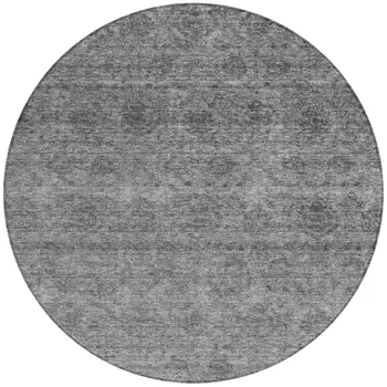 8' Gray And Charcoal Round Floral Washable Indoor Outdoor Area Rug