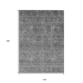 10' X 14' Gray And Charcoal Floral Washable Indoor Outdoor Area Rug