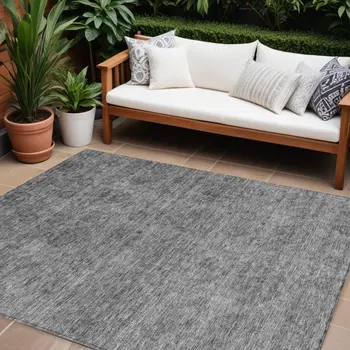 10' X 14' Gray And Charcoal Floral Washable Indoor Outdoor Area Rug