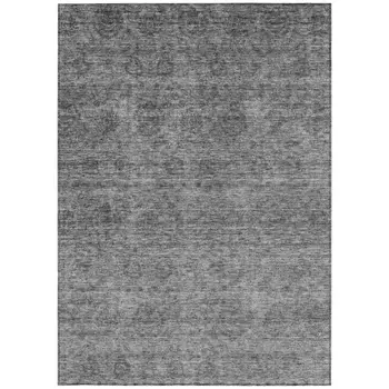 10' X 14' Gray And Charcoal Floral Washable Indoor Outdoor Area Rug