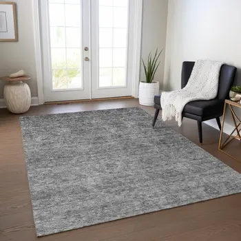 10' X 14' Gray And Charcoal Floral Washable Indoor Outdoor Area Rug