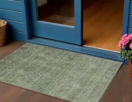 3' X 5' Olive Green And Beige Floral Washable Indoor Outdoor Area Rug