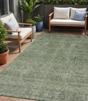 5' X 8' Olive Green And Beige Floral Washable Indoor Outdoor Area Rug