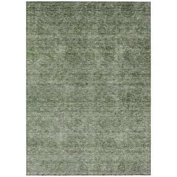 5' X 8' Olive Green And Beige Floral Washable Indoor Outdoor Area Rug