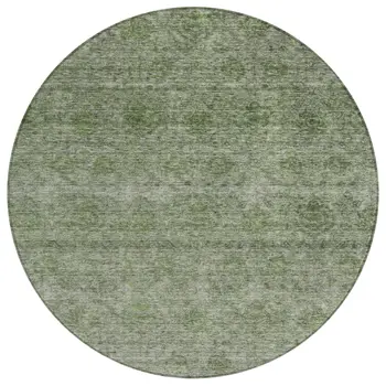 8' Olive Green And Beige Round Floral Washable Indoor Outdoor Area Rug