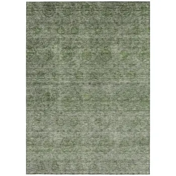 8' X 10' Olive Green And Beige Floral Washable Indoor Outdoor Area Rug
