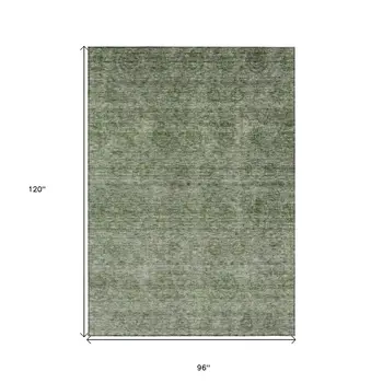 8' X 10' Olive Green And Beige Floral Washable Indoor Outdoor Area Rug