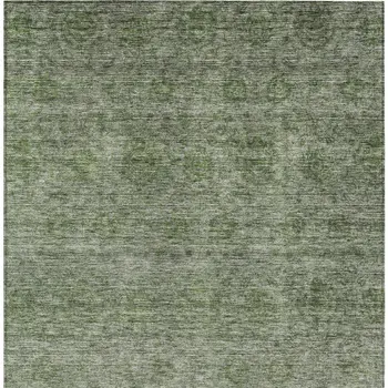 9' X 12' Olive Green And Beige Floral Washable Indoor Outdoor Area Rug