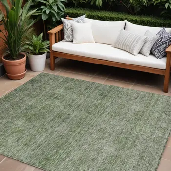 10' X 14' Olive Green And Beige Floral Washable Indoor Outdoor Area Rug
