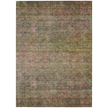 8' X 10' Artichoke Green And Hot Pink Floral Washable Indoor Outdoor Area Rug