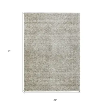 3' X 5' Linen And Gray Floral Washable Indoor Outdoor Area Rug