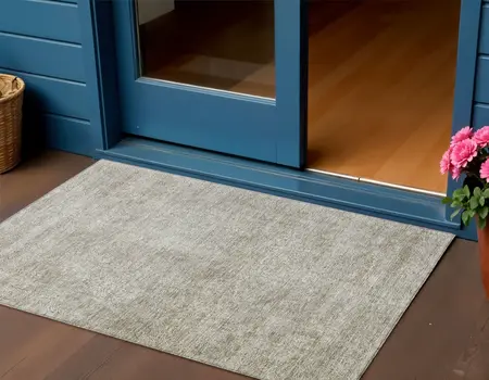 3' X 5' Linen And Gray Floral Washable Indoor Outdoor Area Rug