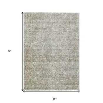 5' X 8' Linen And Gray Floral Washable Indoor Outdoor Area Rug