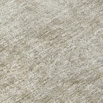 8' Linen And Gray Round Floral Washable Indoor Outdoor Area Rug