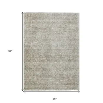 8' X 10' Linen And Gray Floral Washable Indoor Outdoor Area Rug