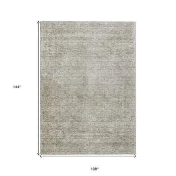 9' X 12' Linen And Gray Floral Washable Indoor Outdoor Area Rug
