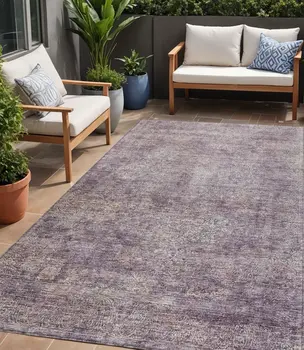 5' X 8' Plum And Lavender Floral Washable Indoor Outdoor Area Rug